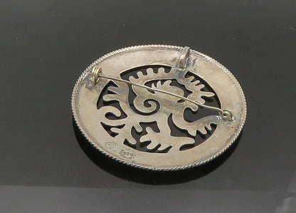 MEXICO 925 Silver  Vintage Circle Pattern Etched Border Brooch Pin  BP8551