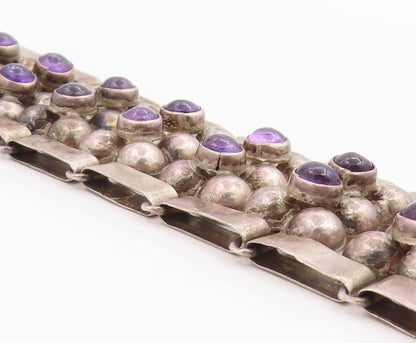 925 Sterling Silver Vintage Bracelet TAXCO Cabochon Amethyst Bead Link  BT12077