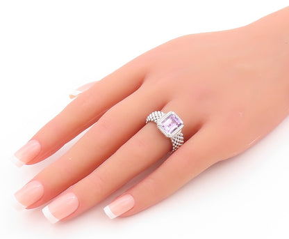 925 Sterling Silver Vintage Ring Square Amethyst Chain Band  Sz 7.5  RG32847