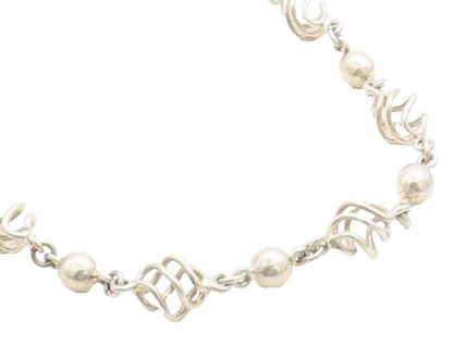 MEXICO 925 Sterling Silver Vintage Spiral Cage Link Chain Necklace  NE1605