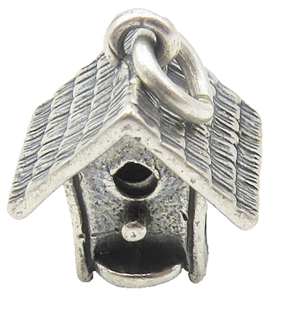 925 Sterling Silver  Vintage Petite Dark Tone Bird House Motif Pendant  PT9236