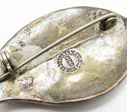 MEXICO 925 Silver  Vintage Mother Of Pearl Floral Leaf Brooch Pin  BP1035
