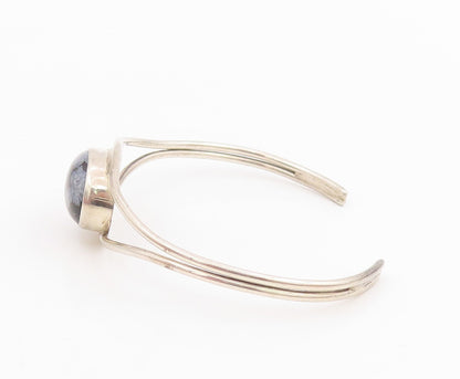 925 Sterling Silver Vintage Bracelet Oval Cabochon Agate Modernist Cuff  BT11508