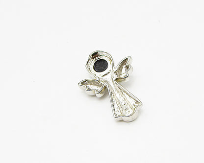 925 Sterling Silver  Cabochon Cut Black Onyx Angel Slider Pendant  PT1989