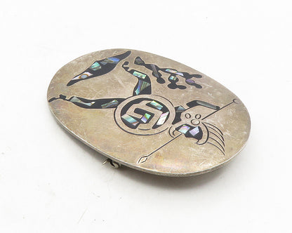 MEXICO 925 Sterling Silver  Vintage Abalone Shell Warrior Brooch Pin  BP3968