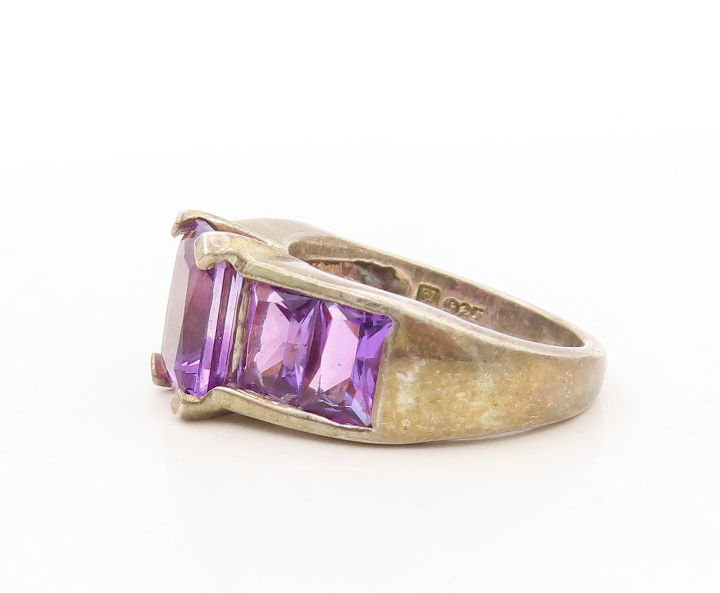 925 Sterling Silver Vintage Ring Dark Tone Rectangle Amethyst  Sz 6  RG31076