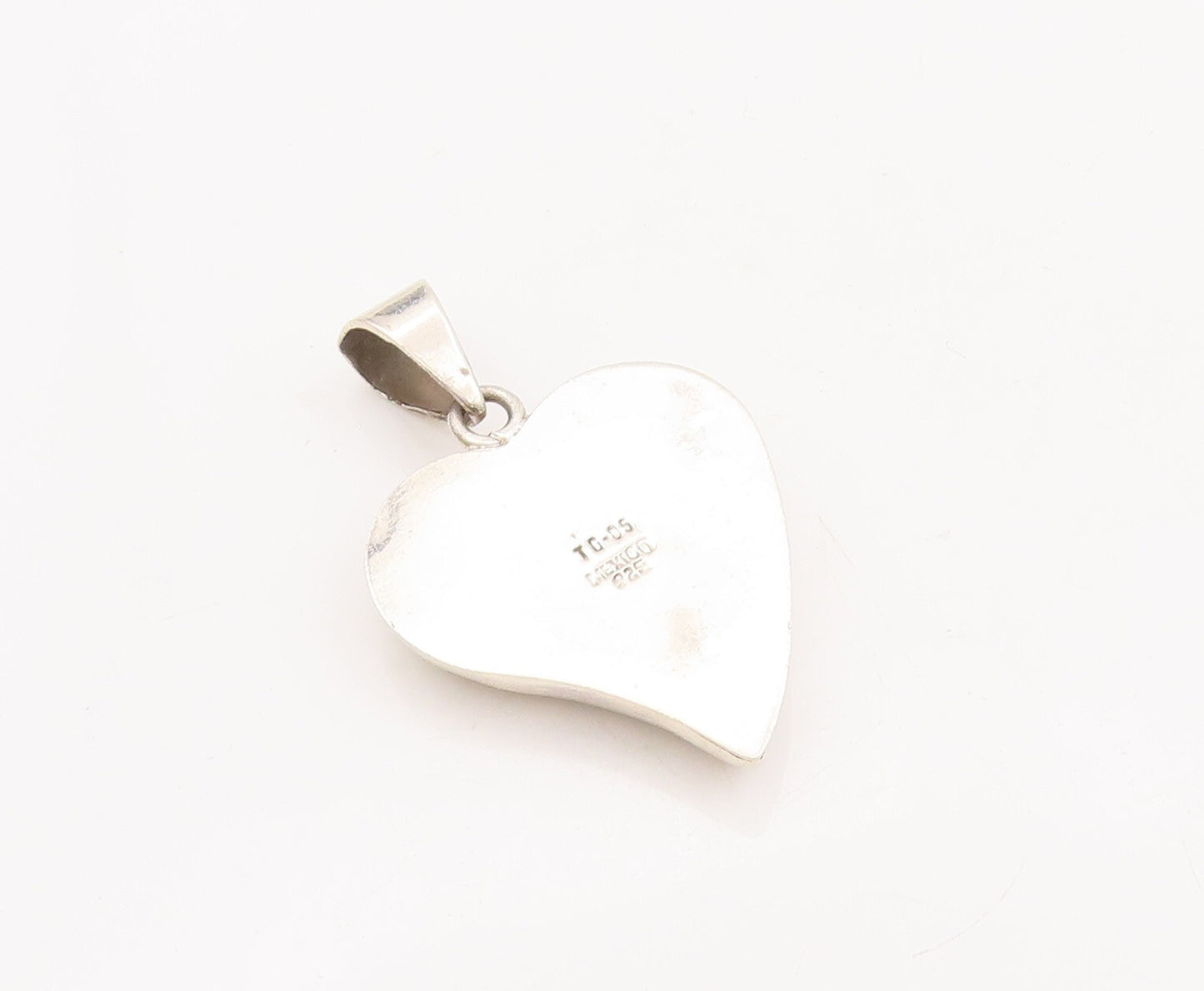 925 Sterling Silver Vintage Pendant MEXICO Solid Tiger's Eye Inlay Heart PT23458