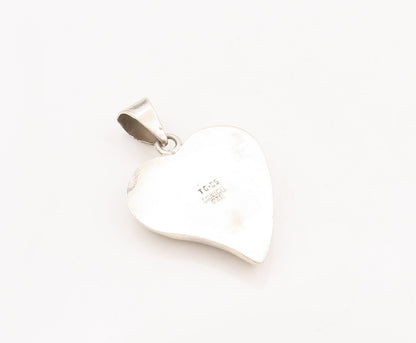 925 Sterling Silver Vintage Pendant MEXICO Solid Tiger's Eye Inlay Heart PT23458