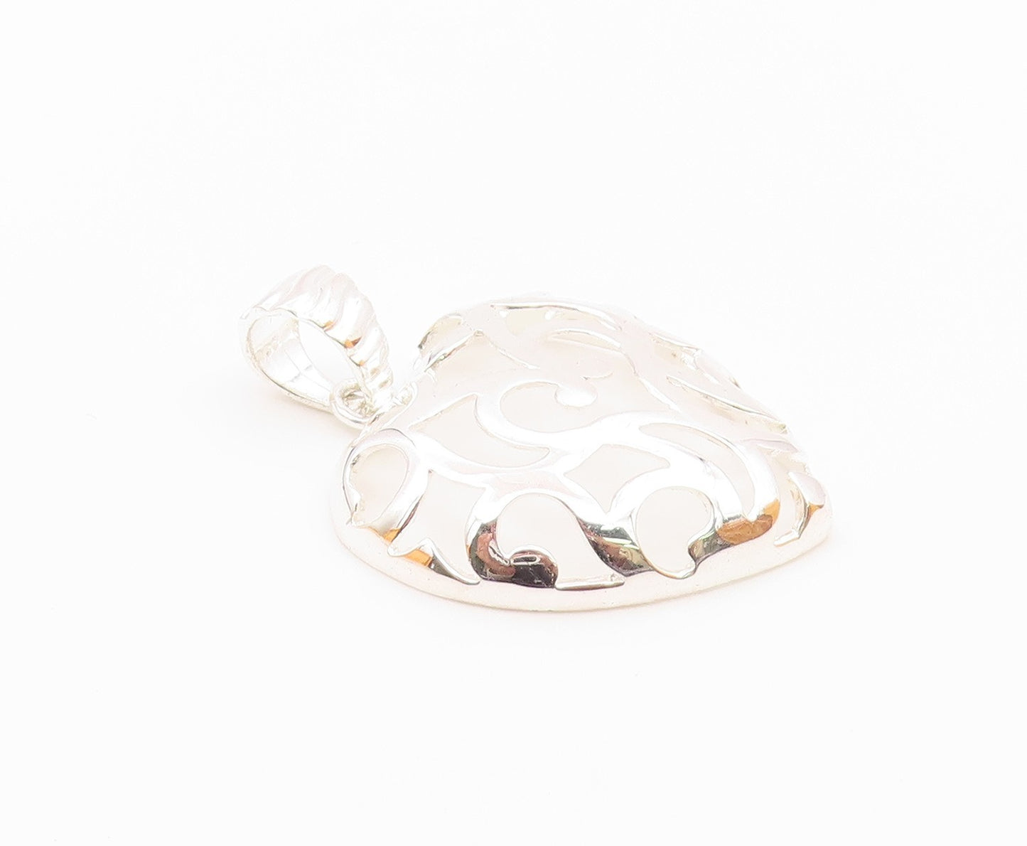 925 Sterling Silver  Vintage Shiny Love Heart Dome Cutout Pendant  PT16240