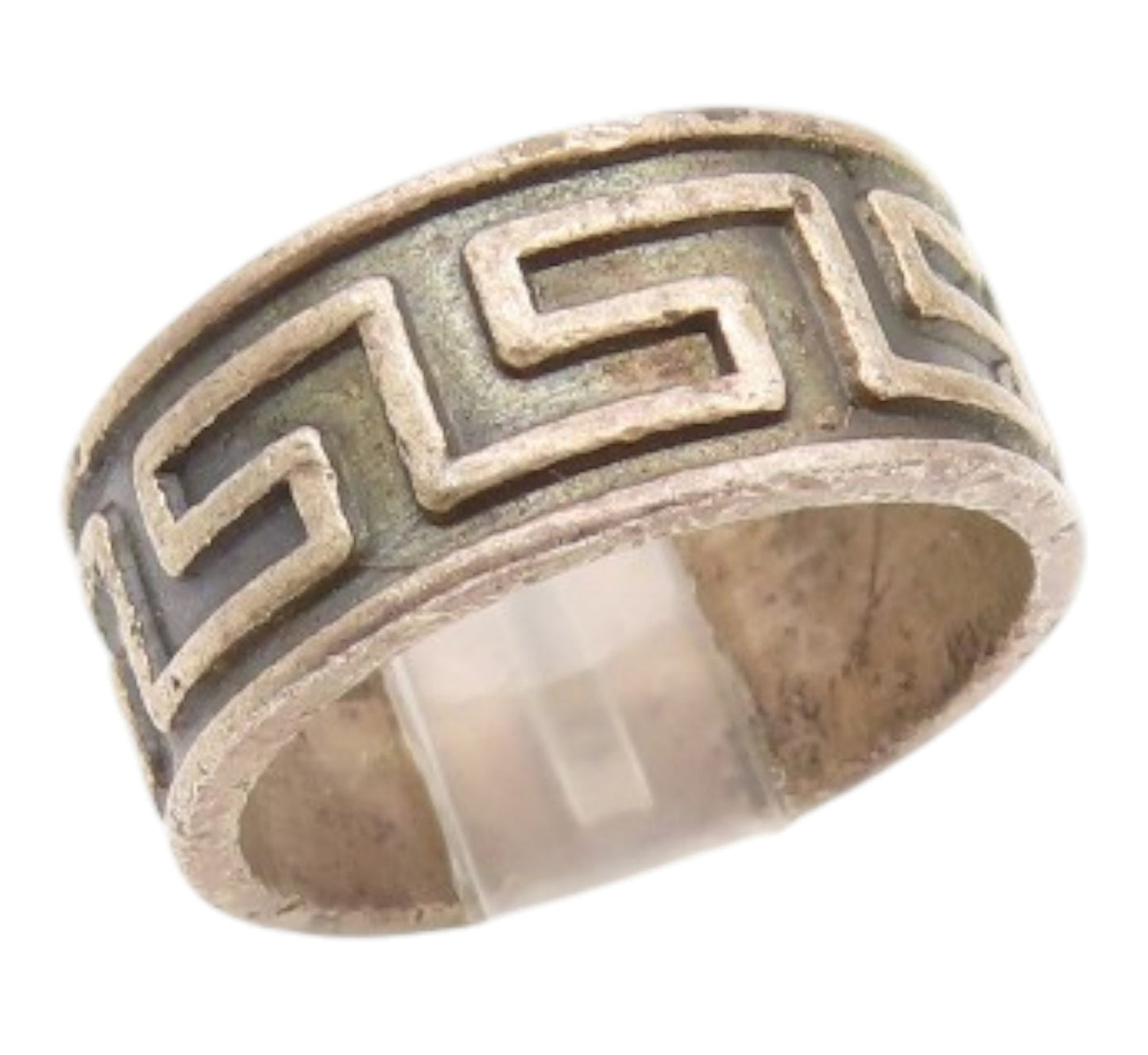 925 Sterling Silver Vintage Ring Carved Greek Key Pattern Band  Sz 6  RG35093