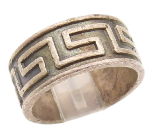 925 Sterling Silver Vintage Ring Carved Greek Key Pattern Band  Sz 6  RG35093
