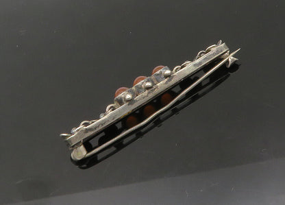 EUROPEAN 925 Silver  Vintage Cabochon Carnelian Floral Brooch Pin  BP8557