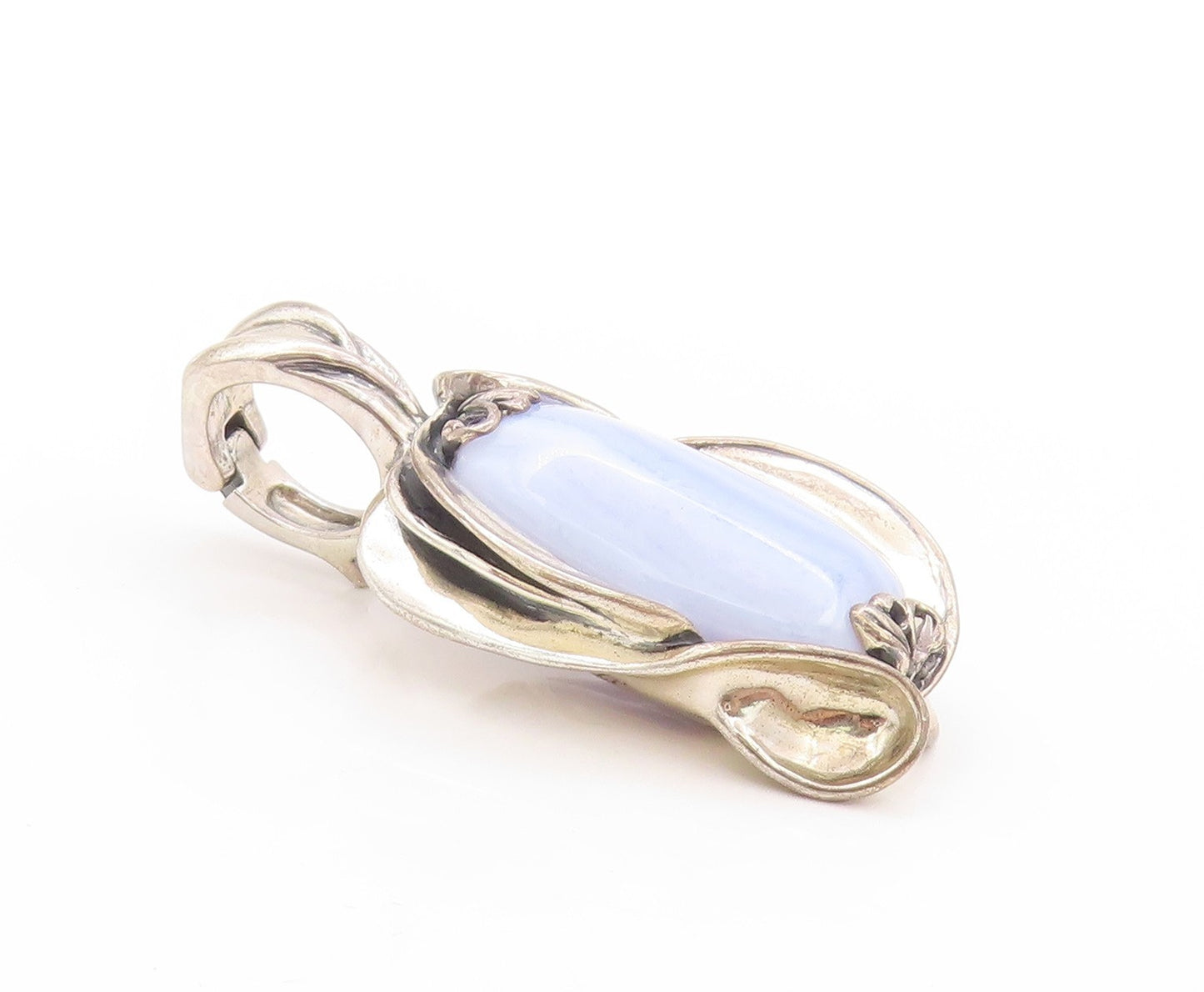 925 Sterling Silver Vintage Pendant CAROLYN POLLACK Floral Laced Agate  PT24197