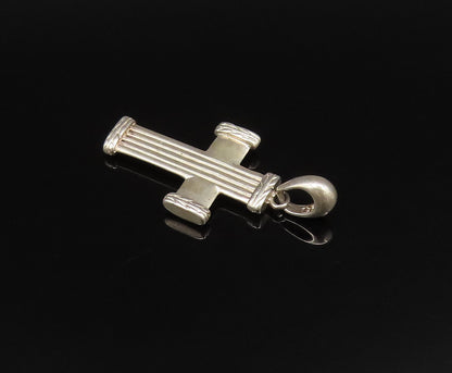 925 Silver  Vintage Linear Textured Religious Cross Drop Pendant  PT21695