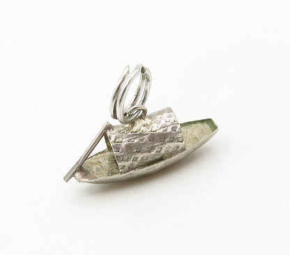 925 Sterling Silver  Vintage Petite Boat With Paddle Motif Pendant  PT12930