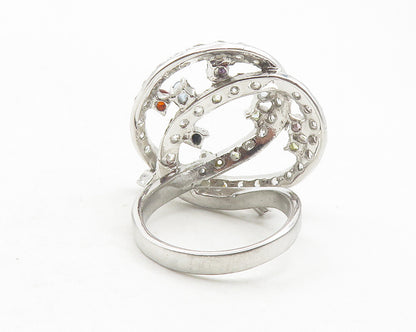 925 Sterling Silver Shiny Multi Color Topaz Swirl Cocktail Ring Sz 8 RG12112