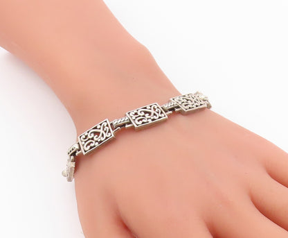 925 Sterling Silver  Vintage Rectangular Scroll Pattern Chain Bracelet  BT9409