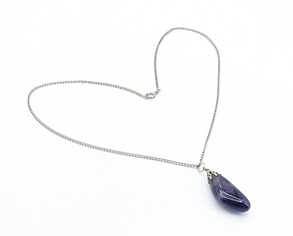 925 Sterling Silver  Vintage Amethyst Petite Curb Link Chain Necklace  NE1088