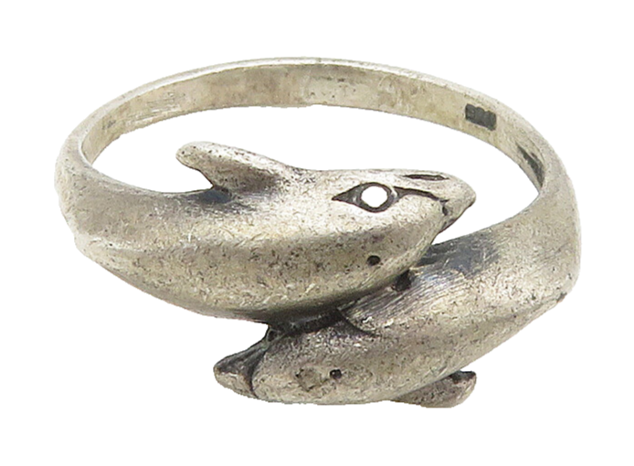 925 Sterling Silver  Vintage Dark Tone Dolphin Bypass Band Ring Sz 6  RG15887
