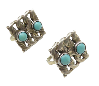 925 Sterling Silver  Vintage Turquoise Chain Link Non Pierce Earrings  EG6618