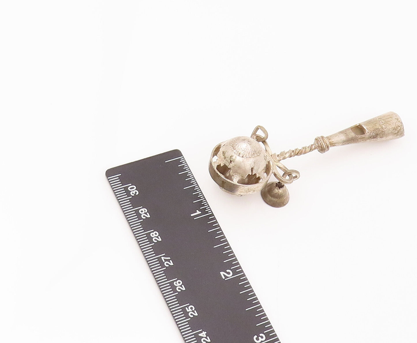 925 Silver  Vintage For Babies Dangling Bells Jingling Nose Making Toy  TR3515