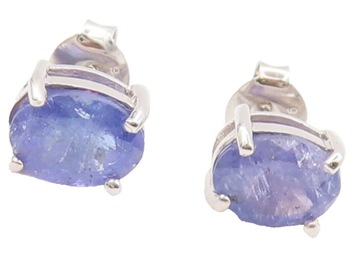 925 Sterling Silver Vintage Genuine Oval Tanzanite Stud Earrings  EG12712