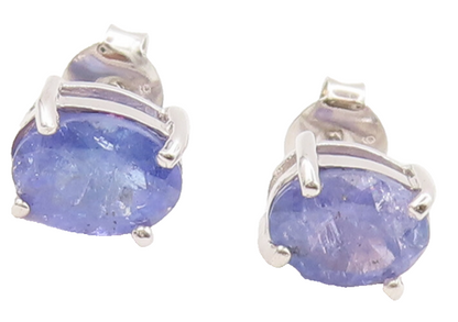 925 Sterling Silver Vintage Genuine Oval Tanzanite Stud Earrings  EG12712