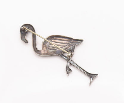 925 Sterling Silver Vintage Brooch Pin 3D Solid Carved Egret Bird  BP10835