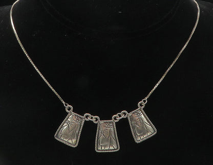 925 Sterling Silver  Vintage Etched Stick Figures Shiny Chain Necklace  NE1987