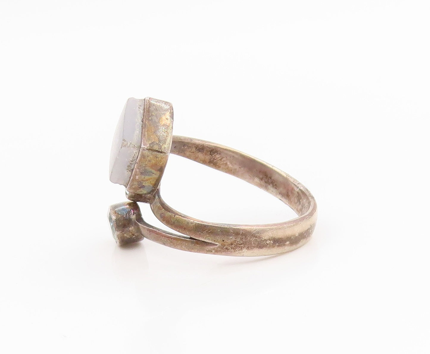 925 Sterling Silver Vintage Ring Blue Topaz & Gemstone Bypass Band Sz 8 RG34633