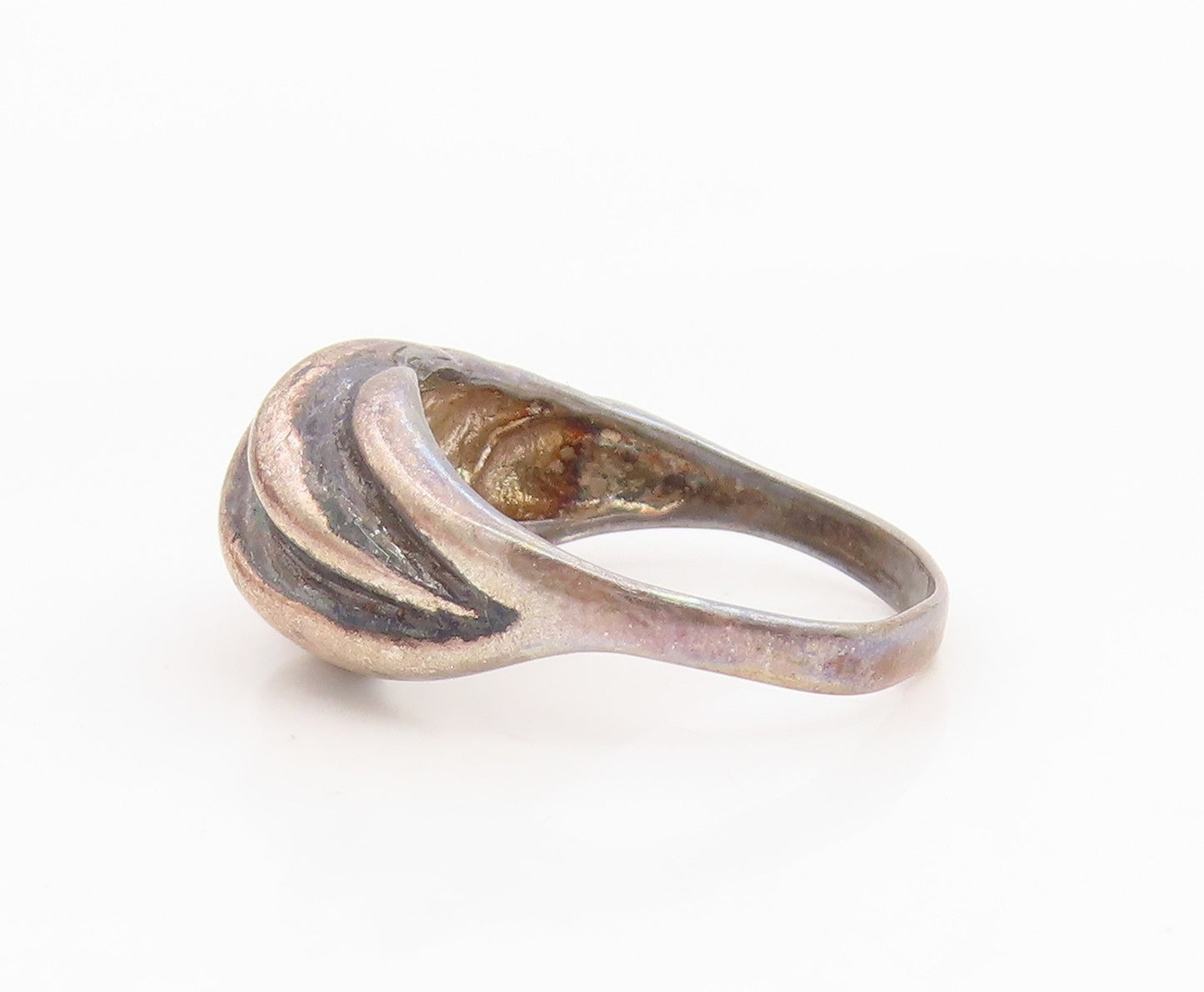 925 Sterling Silver Vintage Ring Modernist Ribbed Dome Band  Sz 7.5  RG34966
