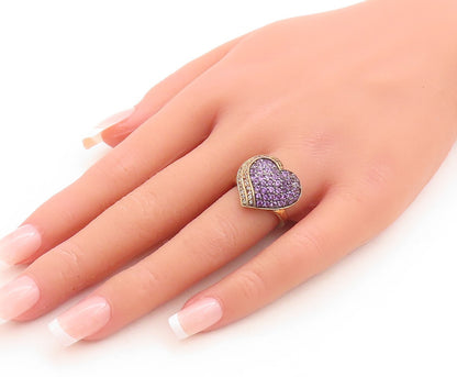 925 Sterling Silver Vintage Ring Gold Plated 2 Tone CZ Heart Cut  Sz 6  RG30094