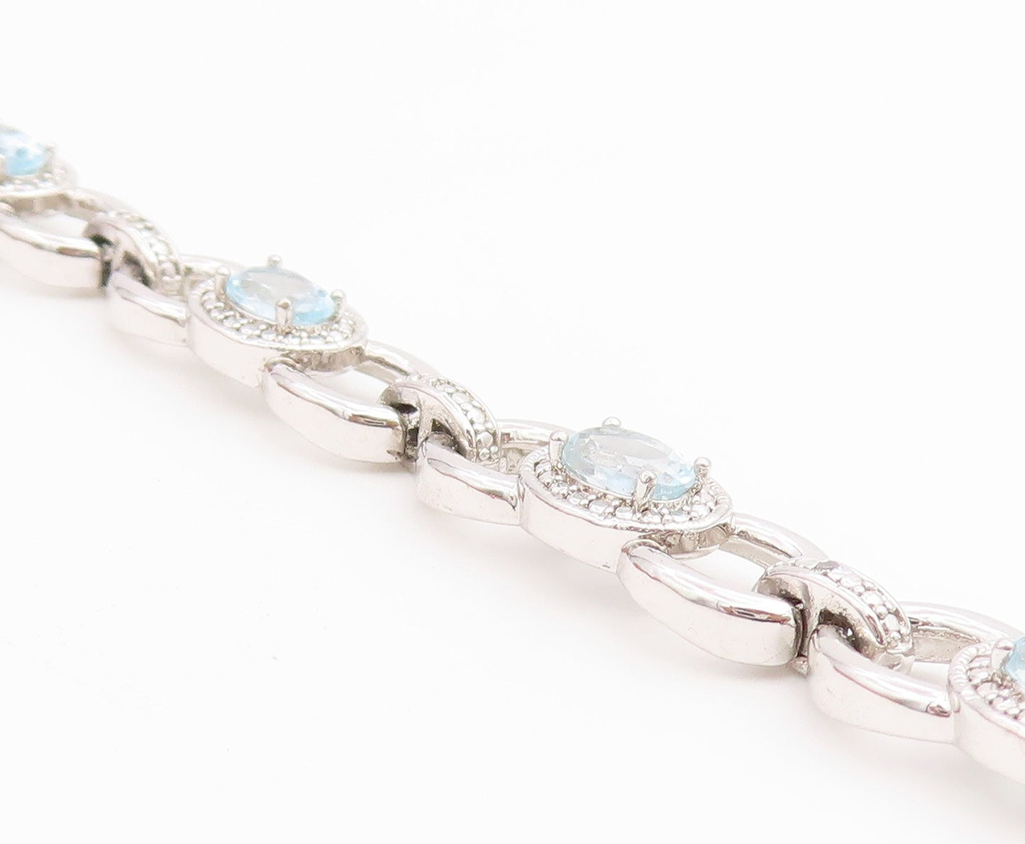 925 Sterling Silver Vintage Bracelet Oval Cut Blue Topaz Statement Chain BT12230