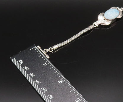 925 Silver  Vintage Blue Drusy Quartz & Etched Leaves Chain Bracelet  BT9674