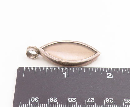 925 Sterling Silver Vintage Pendant Marquise Shape Dried Leaf Inlay Drop PT26257