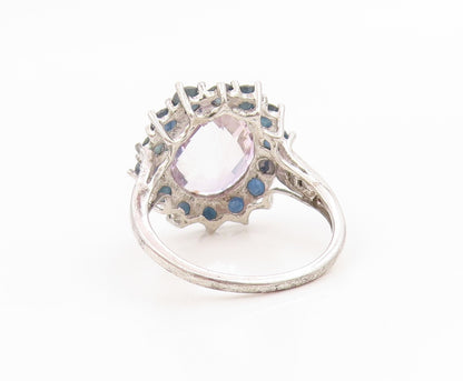 925 Sterling Silver Vintage Ring Rose Quartz & Halo Sapphire Band  Sz 8  RG36191
