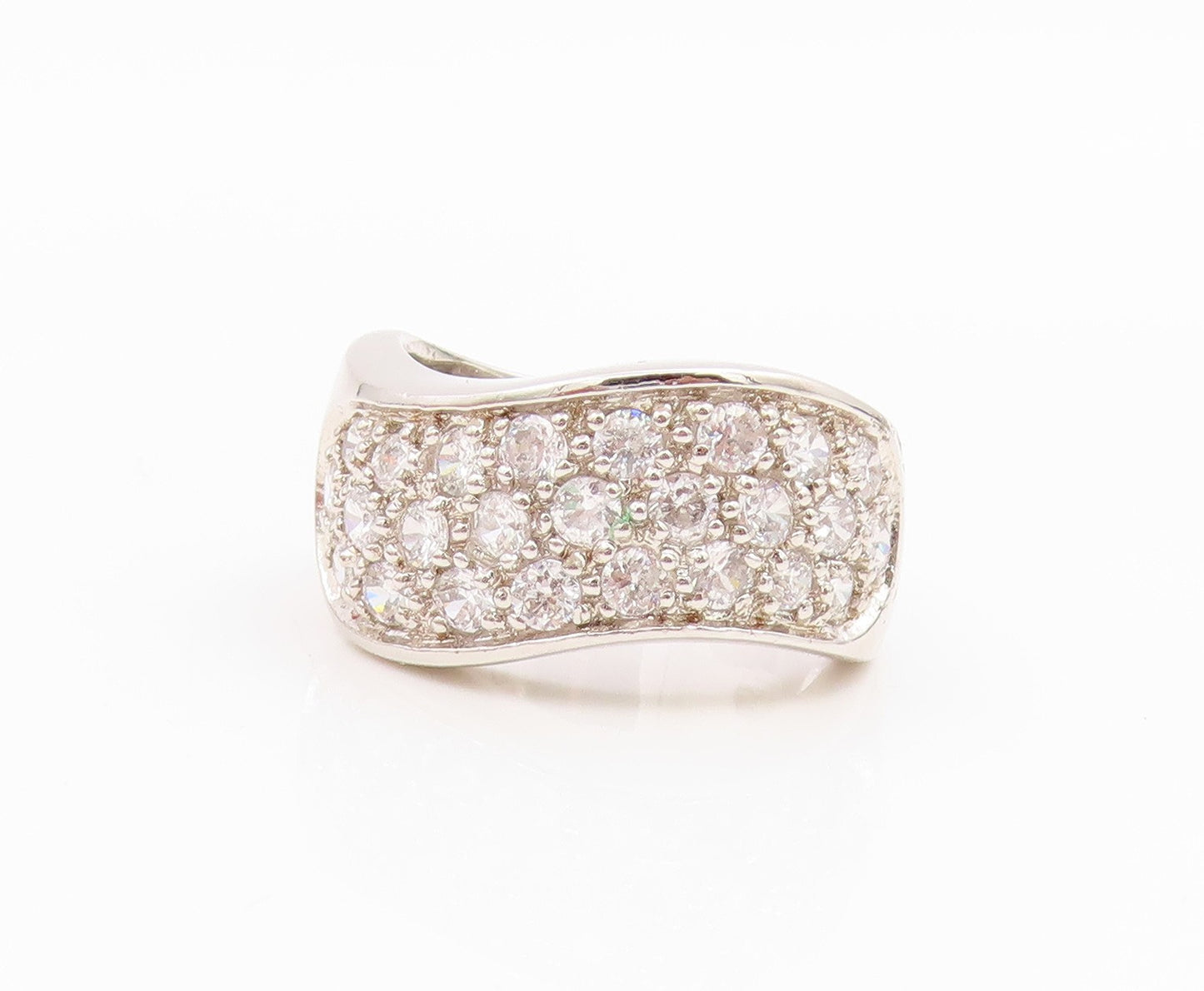 925 Sterling Silver Vintage Ring Round Cut CZ Wavy Cluster Band  Sz 7  RG35658