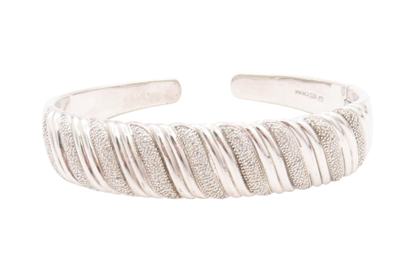 925 Sterling Silver Vintage Bracelet Swirls Etched Diamonds Inlay Cuff  BT11197