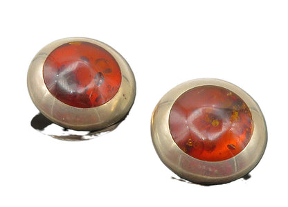 925 Sterling Silver  Vintage Amber Non Pierce Button Drop Earrings  EG6421