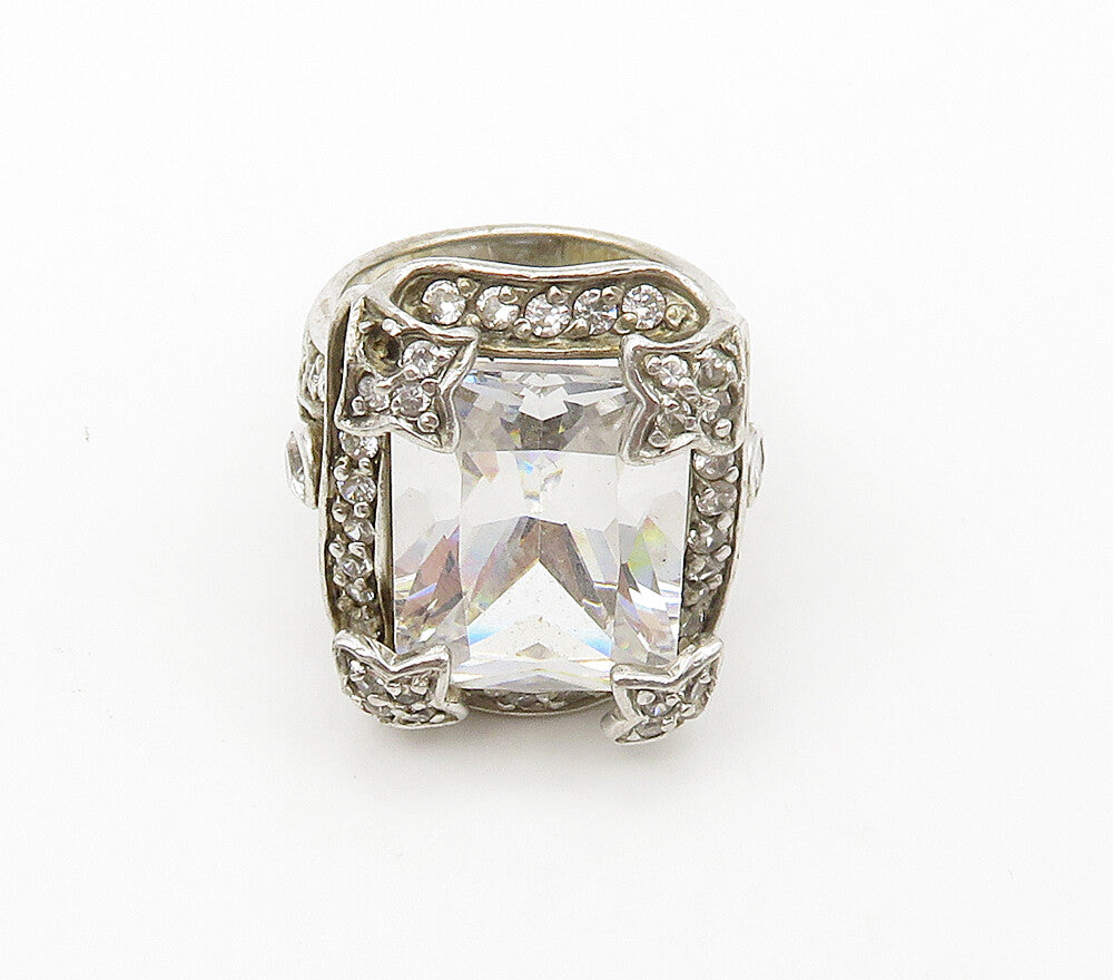 925 Sterling Silver  Vintage Shiny Cubic Zirconia Cocktail Ring Sz 6  RG16941