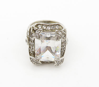 925 Sterling Silver  Vintage Shiny Cubic Zirconia Cocktail Ring Sz 6  RG16941