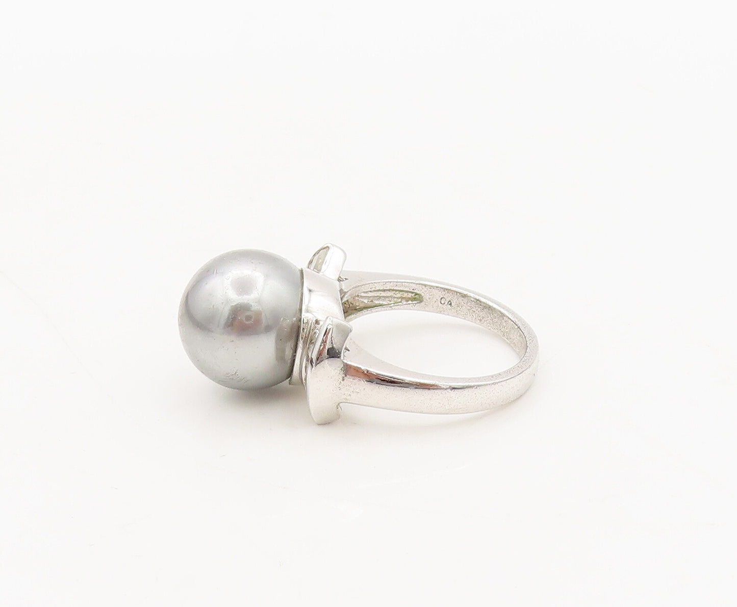 925 Sterling Silver Vintage Ring Large Pearl CZ Side Fan Effect Sz 6  RG27652