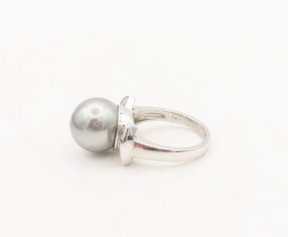 925 Sterling Silver Vintage Ring Large Pearl CZ Side Fan Effect Sz 6  RG27652