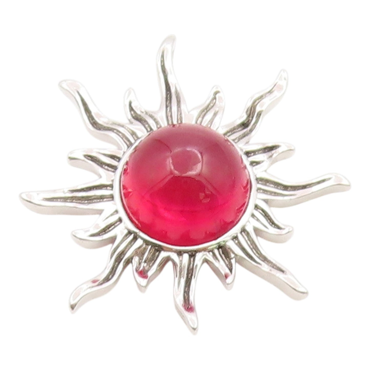925 Sterling Silver Vintage Pendant Cabochon Ruby Sunburst Cutout Charm  PT26256