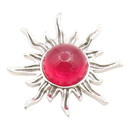925 Sterling Silver Vintage Pendant Cabochon Ruby Sunburst Cutout Charm  PT26256