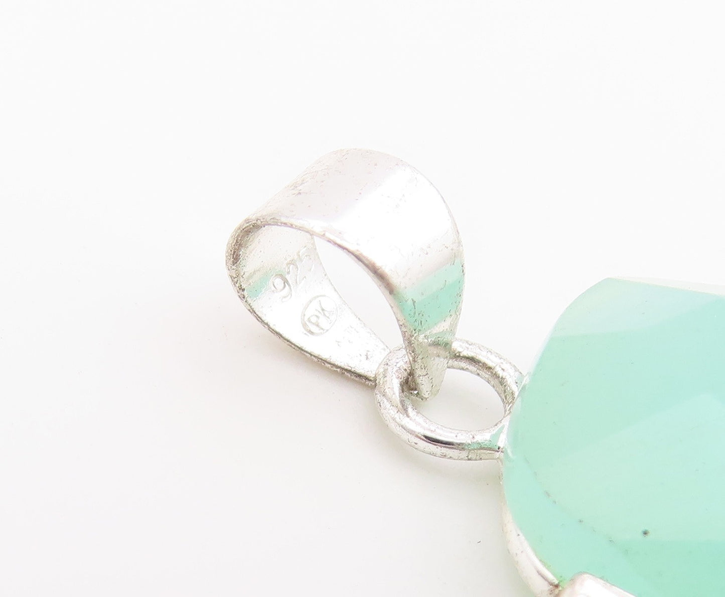 925 Sterling Silver Vintage Pendant Faceted Chalcedony Geometric Charm  PT26492