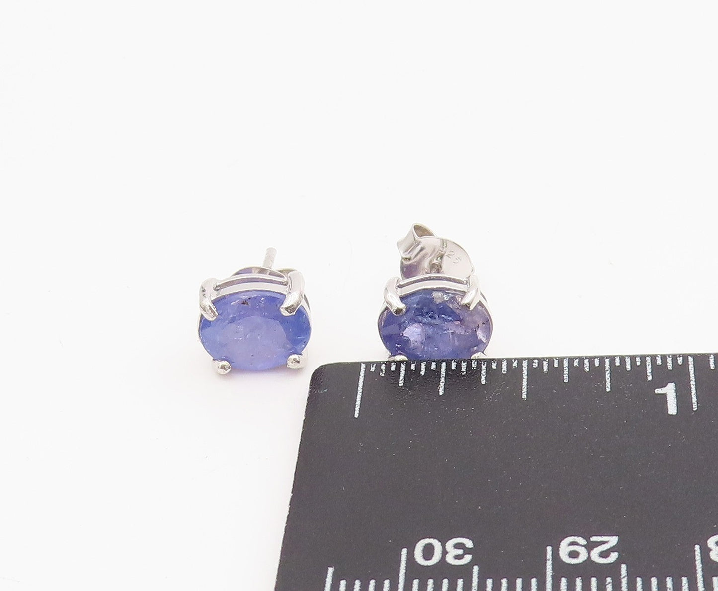 925 Sterling Silver Vintage Earrings Oval Cut Natural Tanzanite Studs  EG13912
