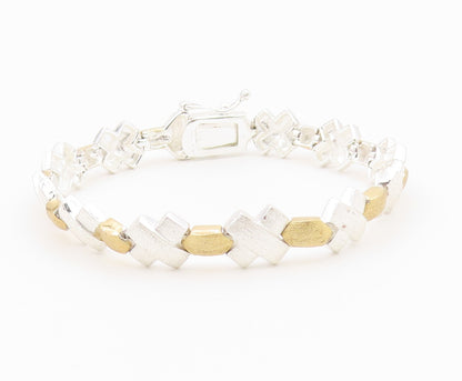 925 Sterling Silver  Shiny Two Tone X Link Matte Chain Bracelet  BT5067