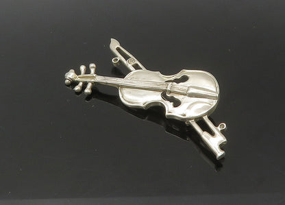 MEXICO 925 Sterling Silver  Vintage Shiny Violin Music Motif Brooch Pin BP8814