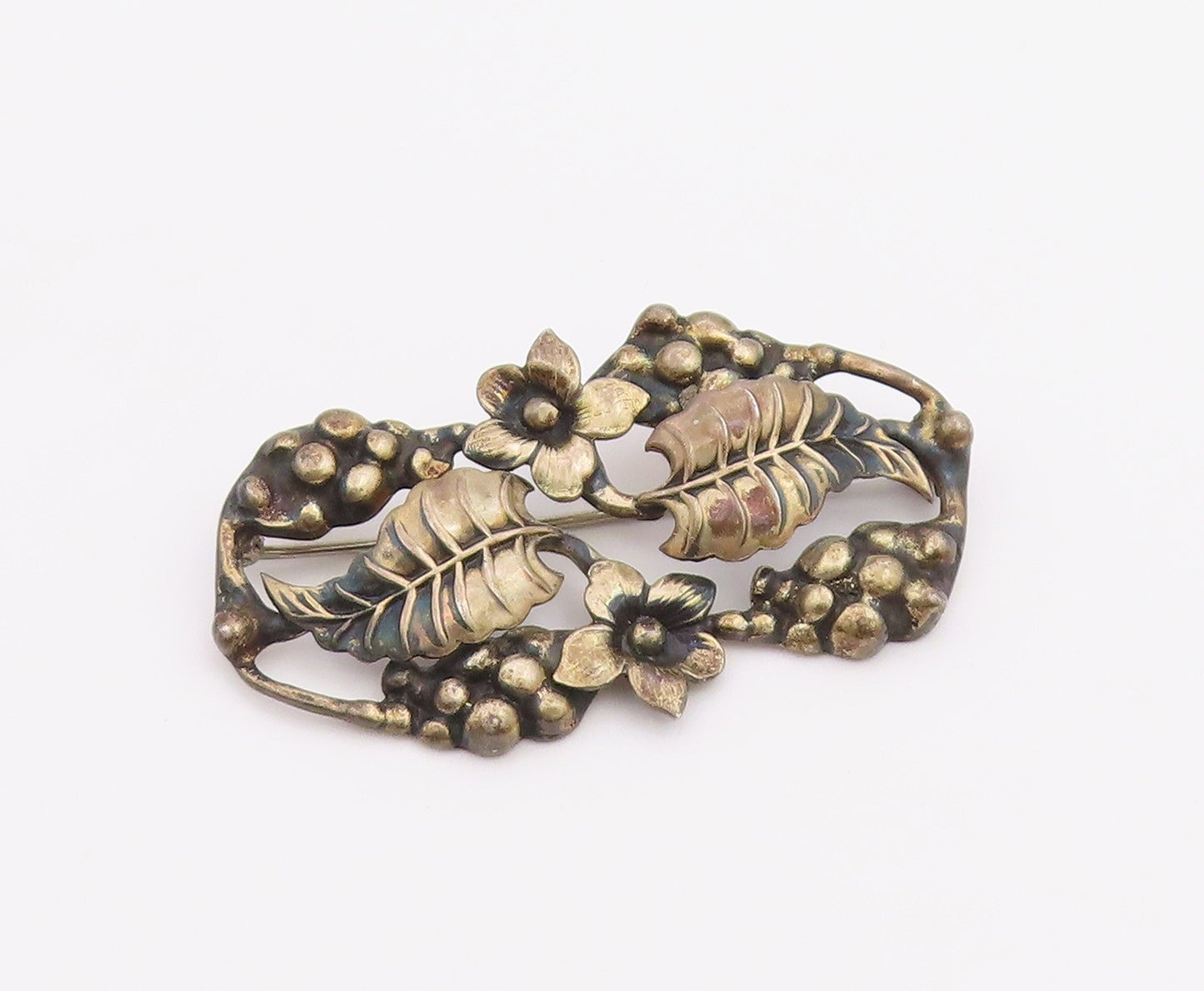 925 Sterling Silver  Vintage Antique Floral Grape Vine Brooch Pin  BP7289
